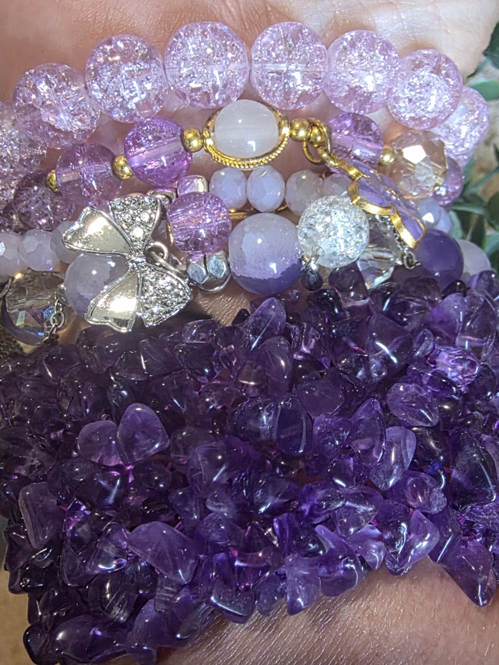 Purple Crystal Beaded Stackable Bracelet Set